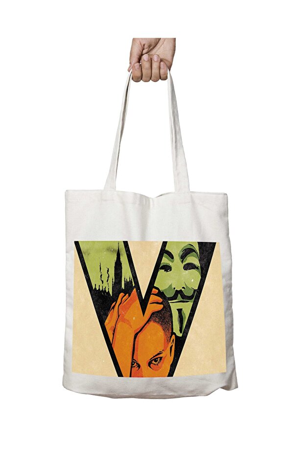 V for Vandetta Film Symbol Two Sides Permanent Printed Washable School Beach Shoulder Tote Bag