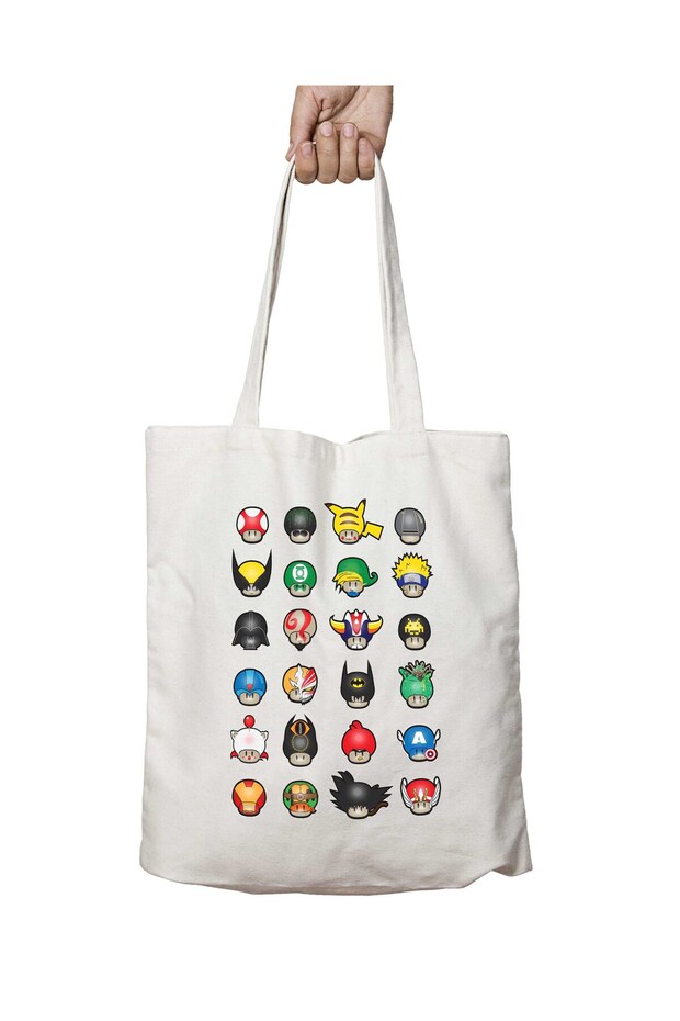 Super Mario Know Your Mushrooms Two-Sided Permanent Printed Washable Bag