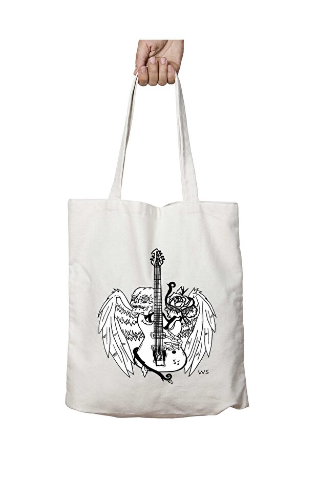 Skull N' Roses Two-Sided Permanent Printed Washable School Beach Shoulder Tote Bag