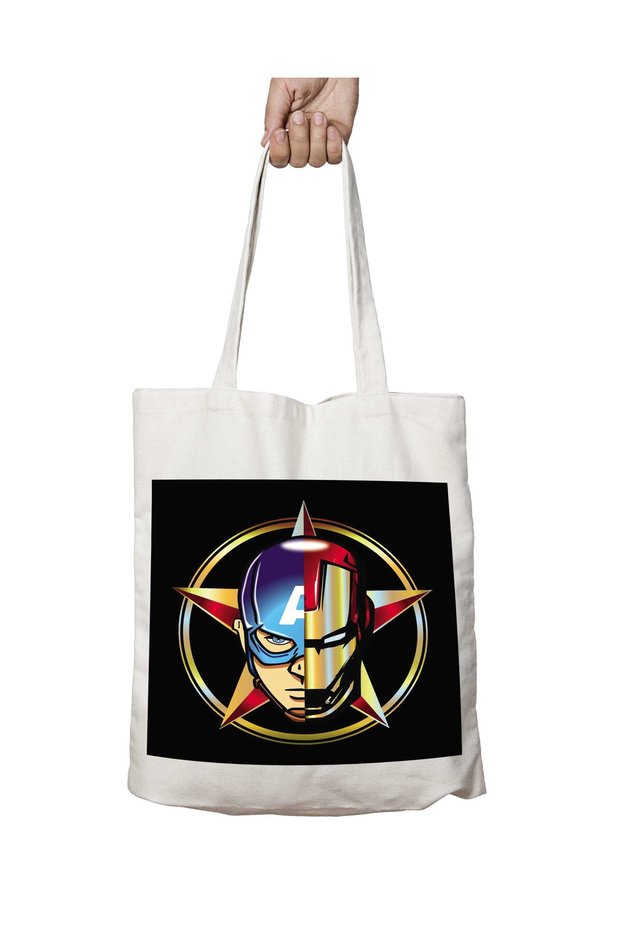 Captain America - Iron Man Two-Sided Permanent Printed Washable School Beach Shoulder Tote Bag