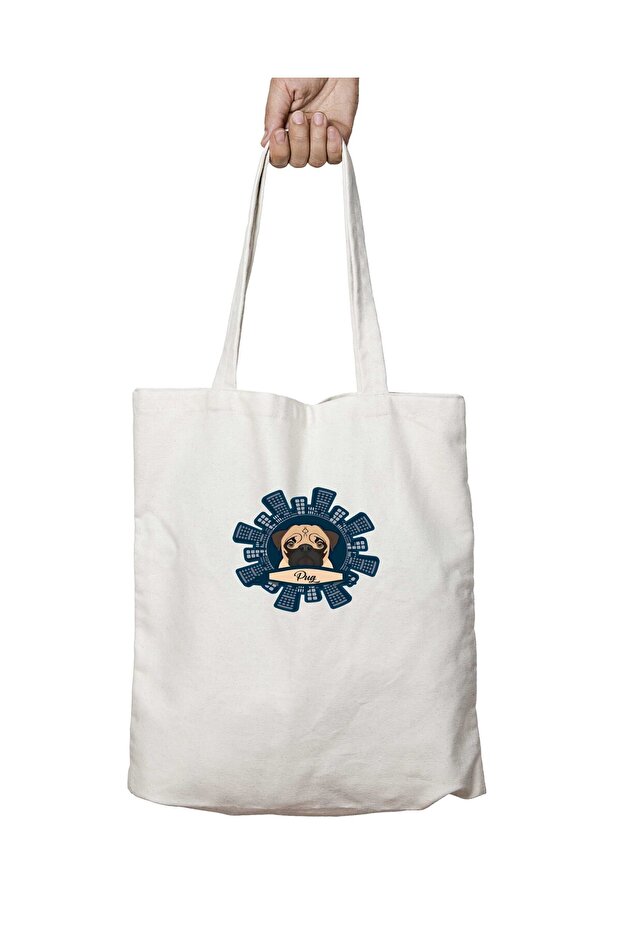 Dog Pug Unarmed Movements Two Sides Permanent Printed Washable School Beach Shoulder Tote Bag
