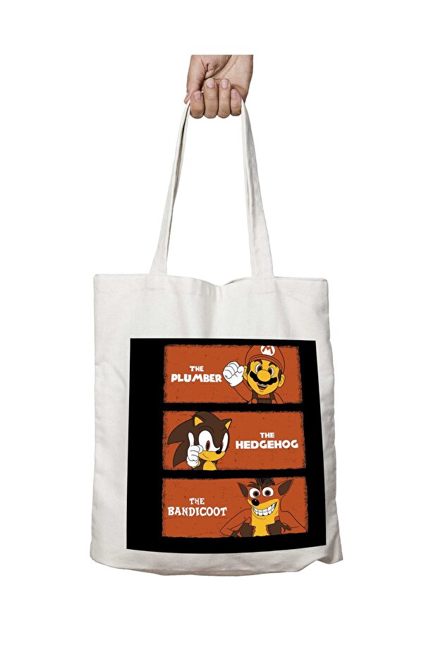 Good the Bad and the Ugly Mario Sonic and Crash Mashup Two-Sided Permanent Printed Washable Bag