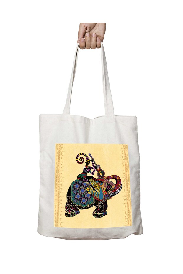 Ethnic African Elephant Music Two-Sided Permanent Printed Washable School Beach Shoulder Tote Bag