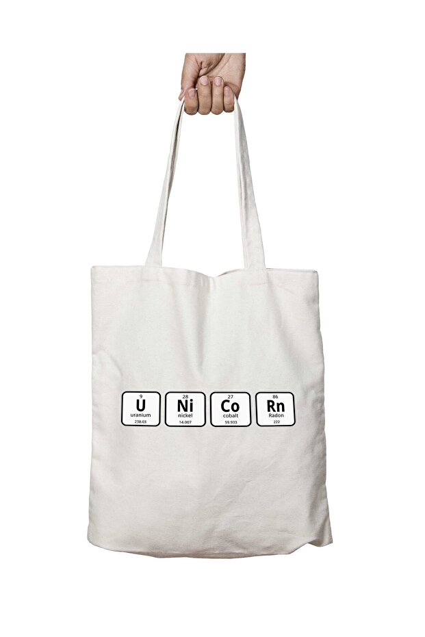Unicorn Patterned Black Washable Bag - Periodic Ruler, Permanent Printed