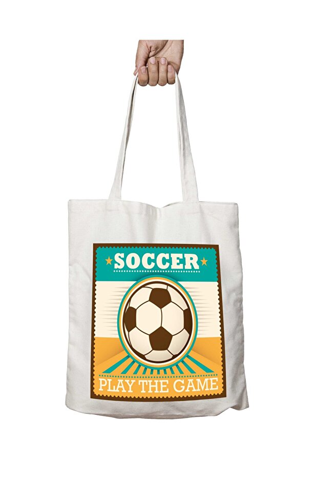 Soccer Play the Game Football Two-Sided Permanent Printed Washable School Beach Shoulder Tote Bag