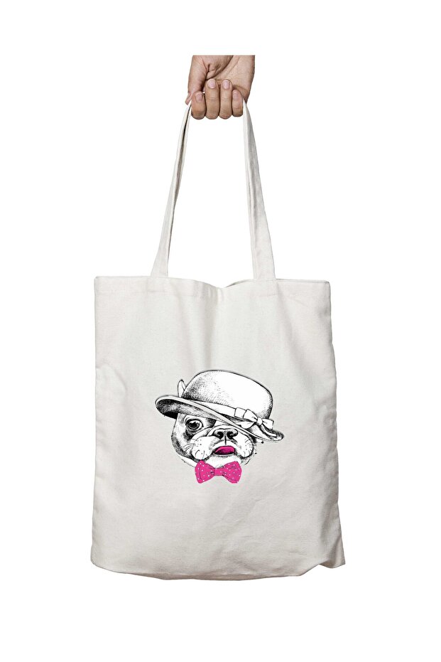 Socialite Bulldog Two-Sided Permanent Printed Washable School Beach Shoulder Tote Bag
