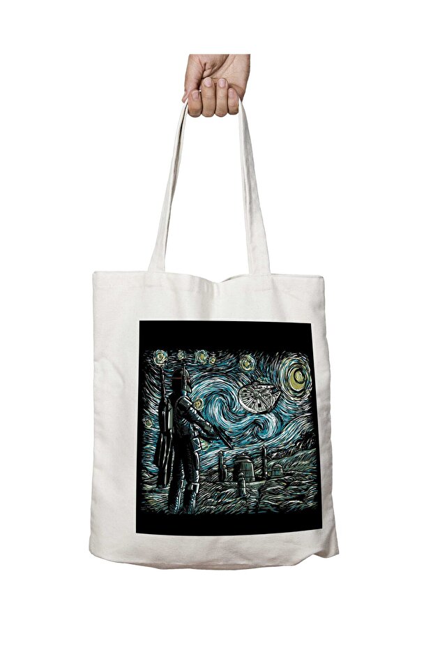 Star Wars Van Gogh Starry Wars Two-Sided Permanent Printed Washable School Beach Shoulder Tote Bag