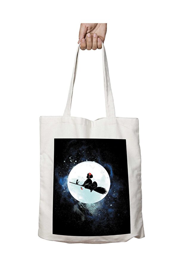 Kiki's Delivery Service Moon Two-Sided Permanent Printed Washable School Beach Shoulder Tote Bag