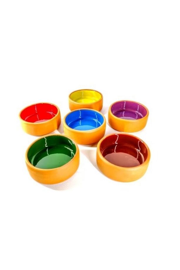 6 Adet 8 Cm Çok Renkli Çömlek Kuruyemişlik Reçellik Kahvaltılık Kase - 1
