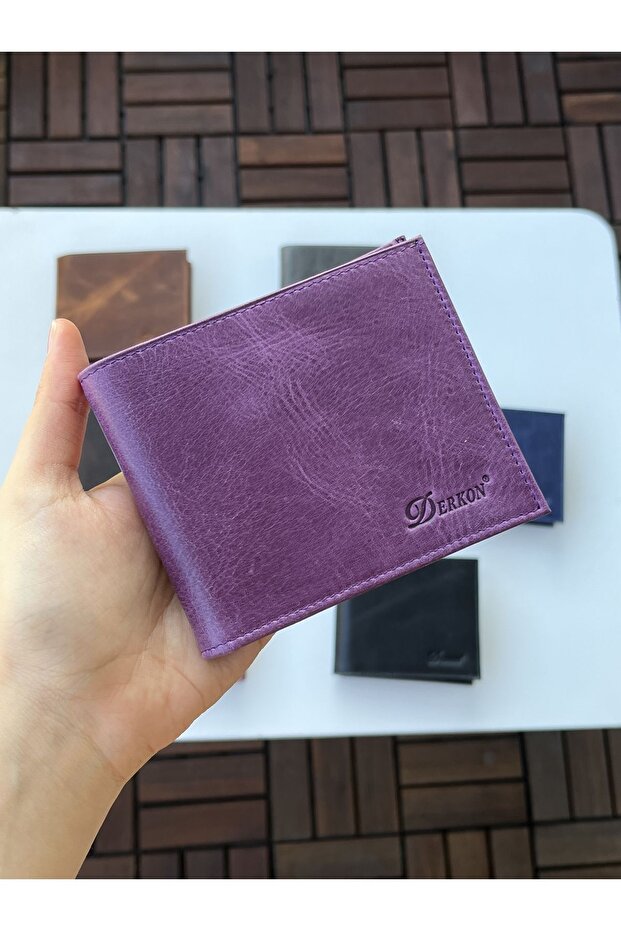 %100 Hakiki Crazy Deri Morry Model Cüzdan Mor - 2