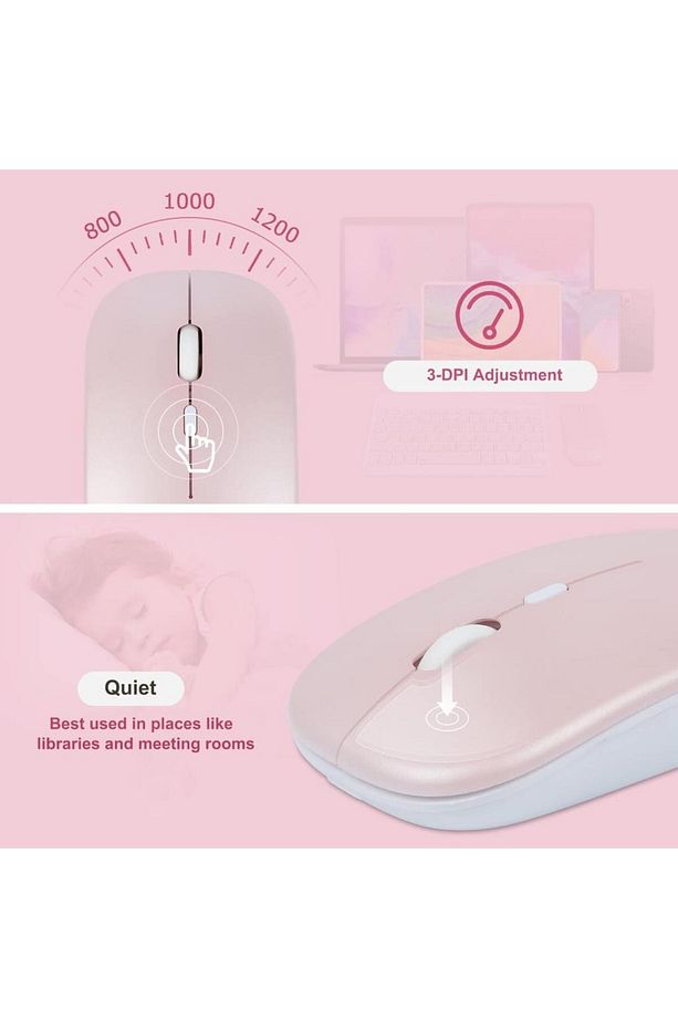 I?pad Air 5. Nesil 10.9" Uyumlu Kablosuz Bluetooth Şarj Edilebilir Klavye Mouse Seti - Pembe - 4