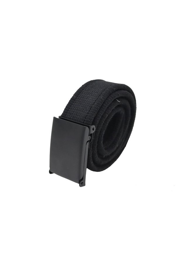 Unisex Men's Women's Black Woven Tactical Canvas Sport Denim Cloth Belt with Black Buckle