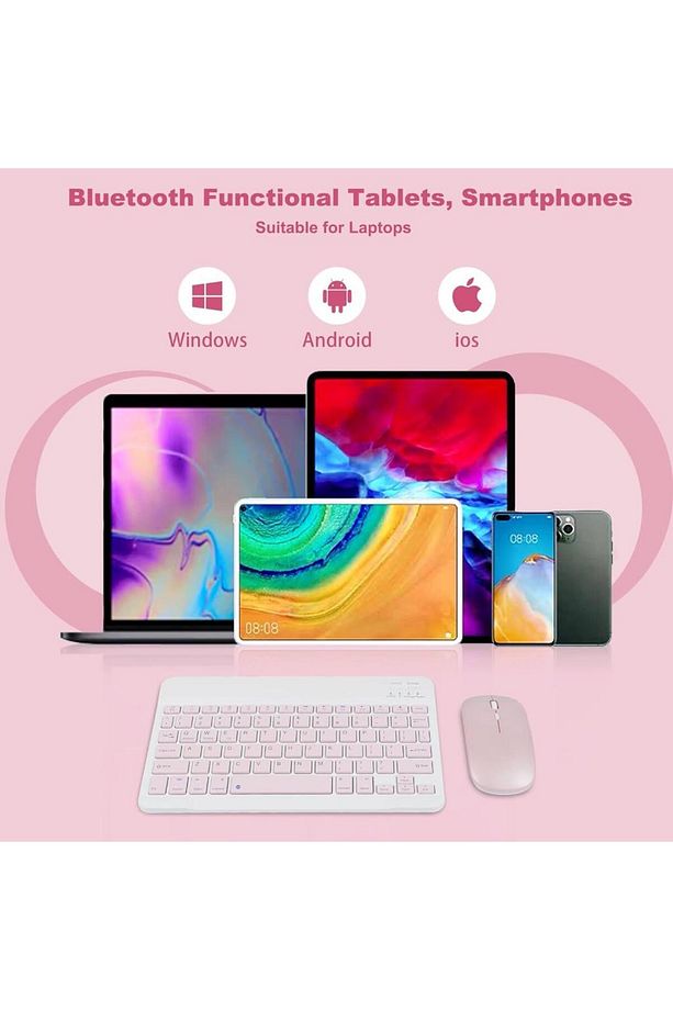 Samsung Galaxy Tab S9 FE+ Plus X610 Uyumlu Kablosuz Bluetooth Şarj Edilebilir Klavye Mouse Seti - Pe - 5
