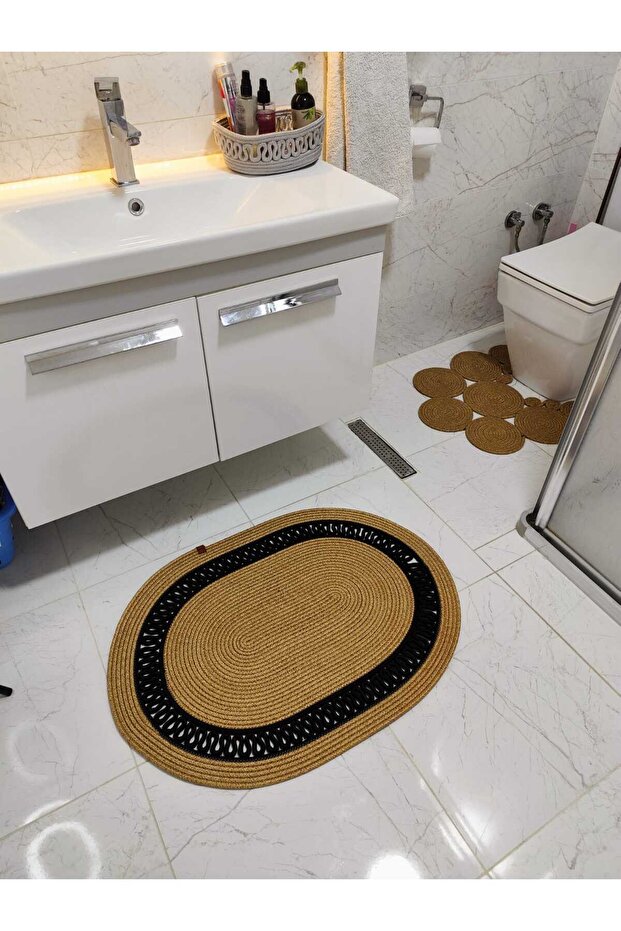 Джутова килимок з капюшоном для ванної кімнати та балкона з візерунком - 2