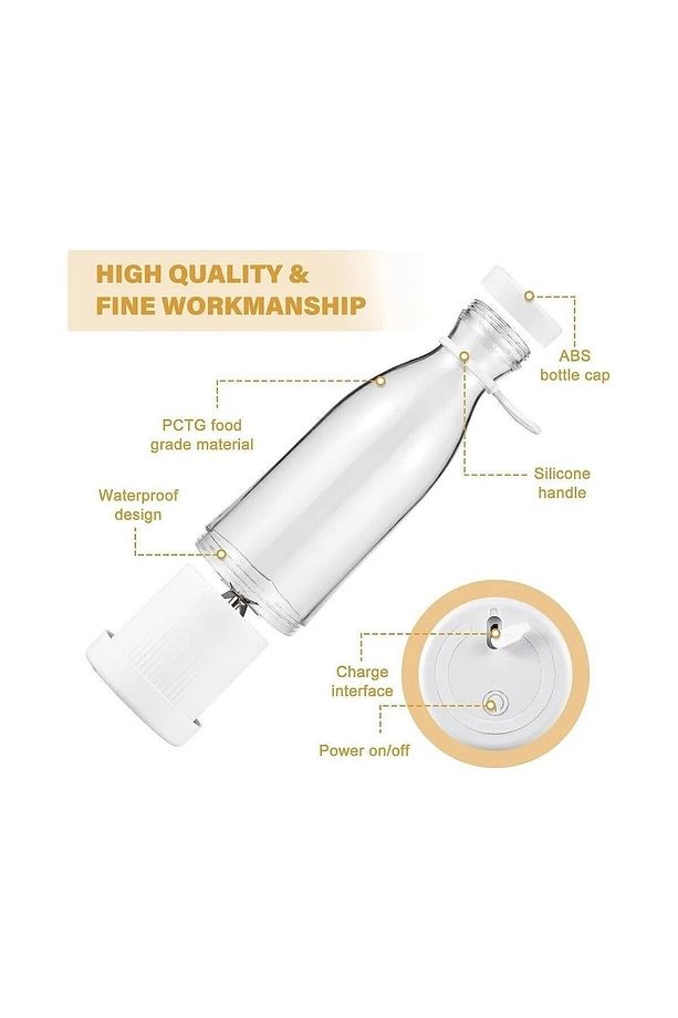 Mini Juice Taşınabilir Blender Plastik Şişe Smoothie Milkshake USB Şarj Edilebilir 420 ml. - 5