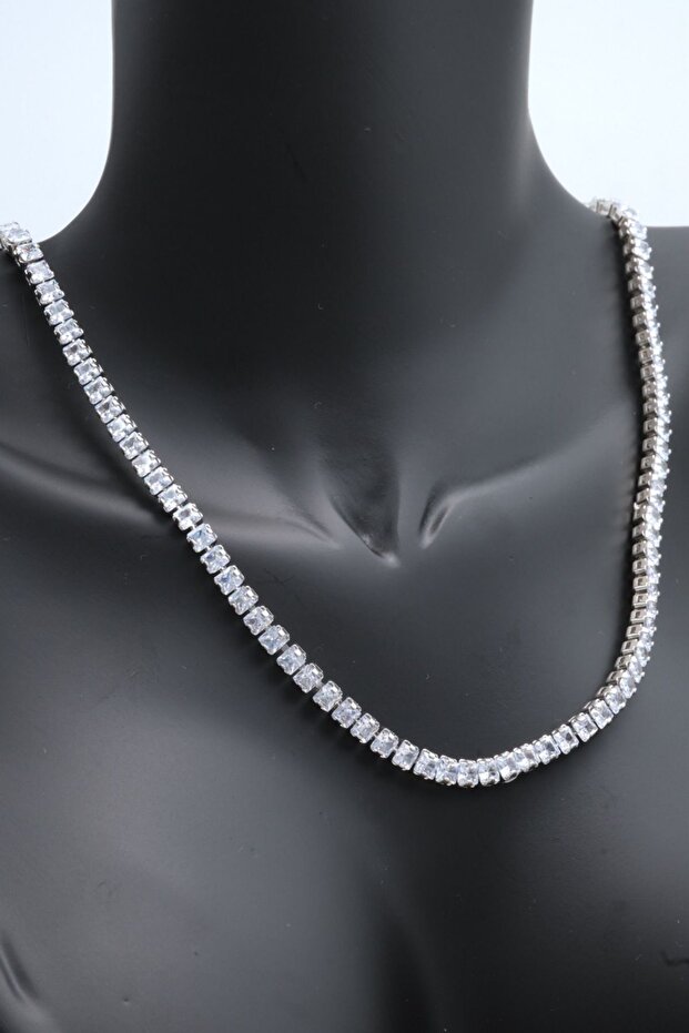 Zircon Stone Square Silver Necklace - Durable Steel Waterway