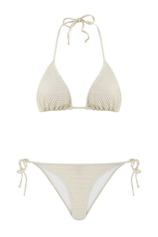 Ekru Simli File Üçgen Bikini Takım - 1