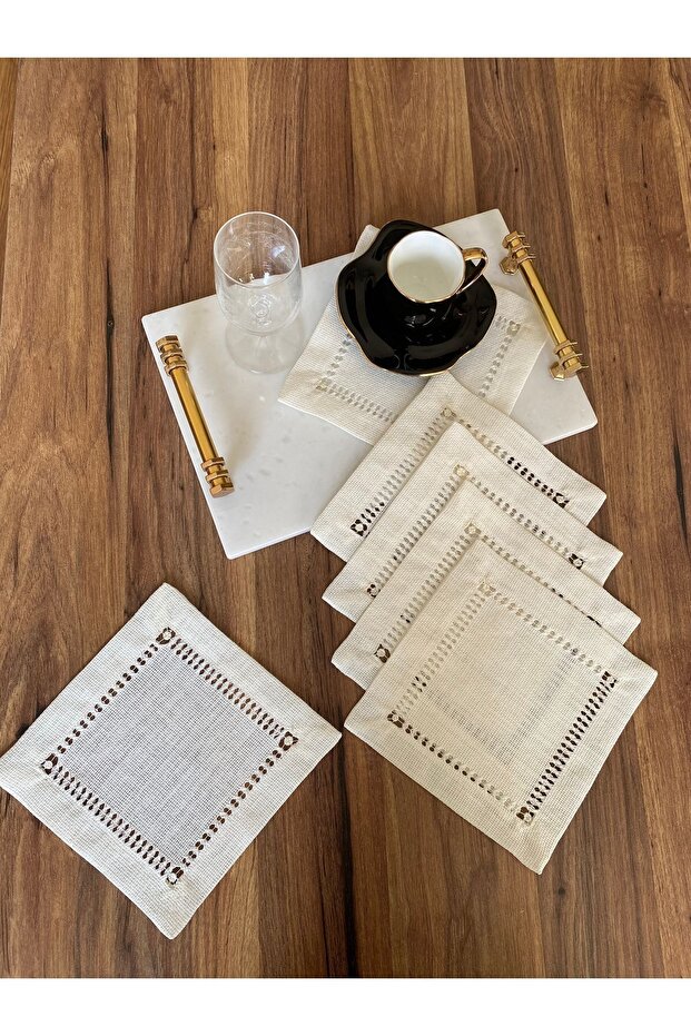 6 Pieces of Antique openwork handcrafted coffee side presentation cocktail napkin