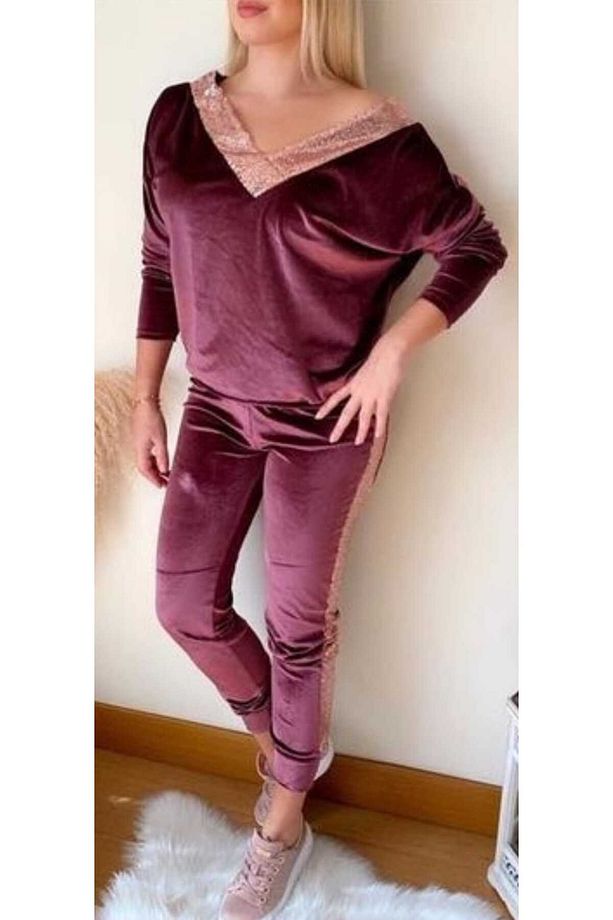 Kadife Pul Payet İşlemeli Eşofman Takım - 3