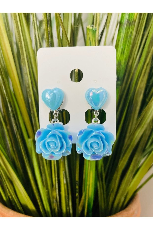 Girl's Earrings with Blue Rose Clip - Non-perforated Compression Earrings