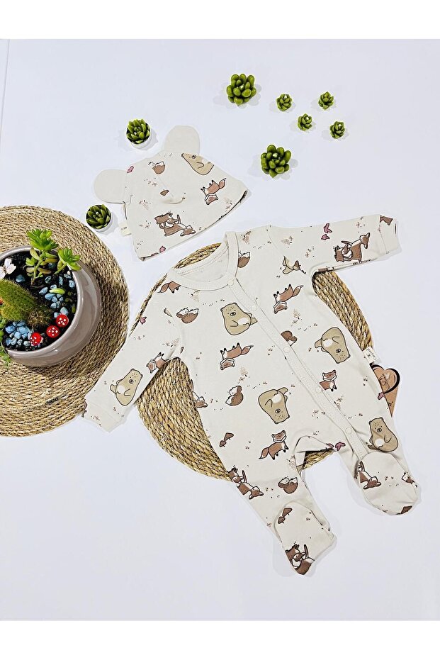 Mini Cayzen Geyikli Cotton Baby Jumpsuit