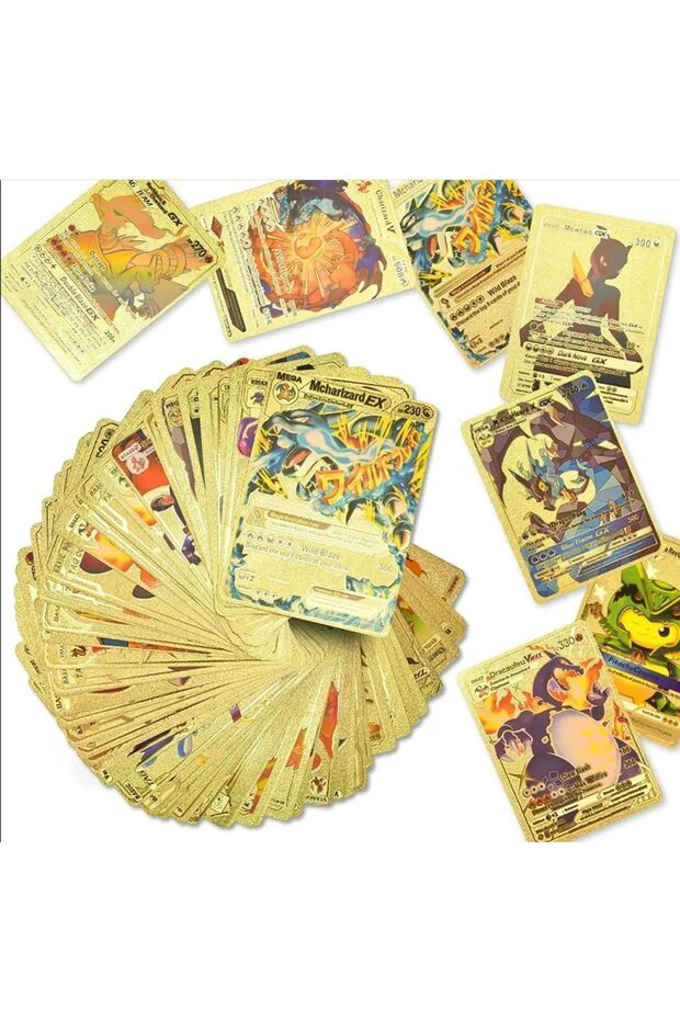 Genel Markalar Pokemon Gold Özel, Esnek Parlak Oyun Kartı 55 Adet Altın Kart