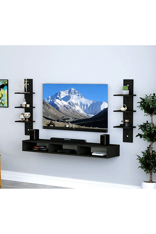 Modern Wall-Mounted TV Shelf with Storage Black