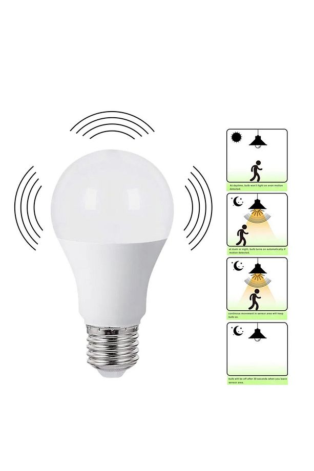 Sensörlü Led Ampül Hareket Algılayıcılı E27 Duy 10w 2000 Lümen Hareket Sensörlü Led Lamba Işık - 2