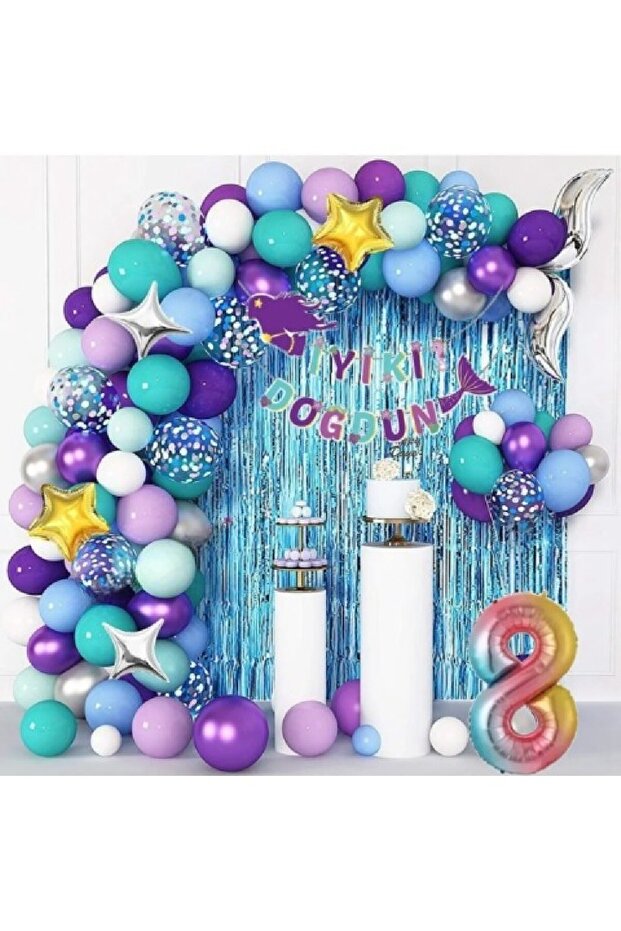 8 Years Old Rainbow Foil Mermaid Luxury Balloon Chain Birthday Party Set Decoration