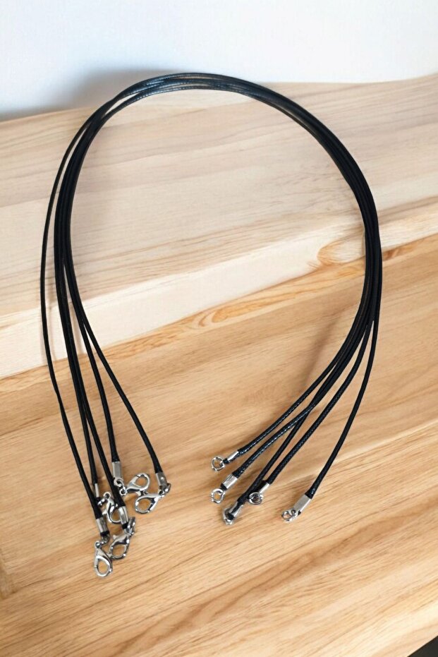 Deri Kauçuk Kolye Ipi Takı Ipi Papağan Klipsli Hazır Kolye Ipi 3 Adet 70 Cm Kolye Ipi - 3