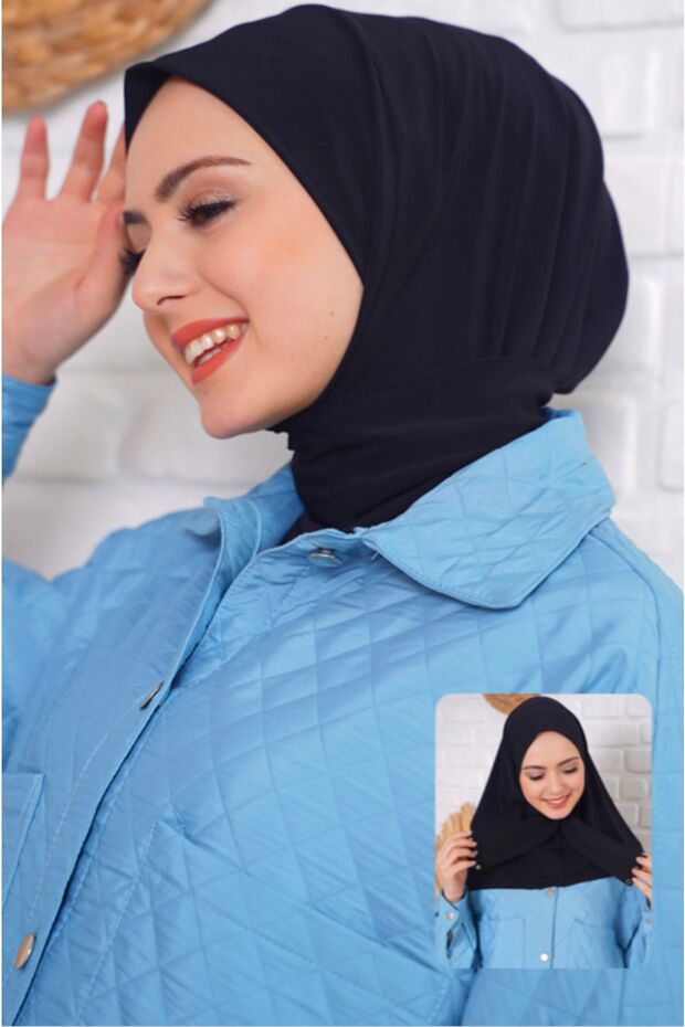 Practical Scarf Shawl with Snap Fasteners, Practical Hijap Scarf Shawl, Snap Fastener Combed Cotton Shawl, Sports Scarf Shawl Black
