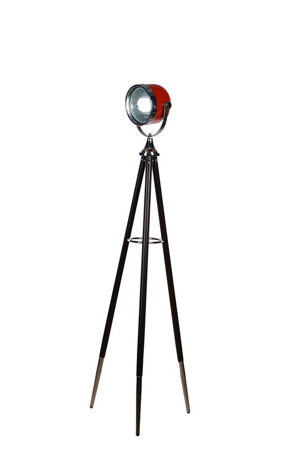 Retro Ahşap Üç Ayaklı Endüstriyel Model (TRİPOD) Lambader Kırmızı (KLASİK ARABA RENGİ) (AYAK SİYAH) - 1