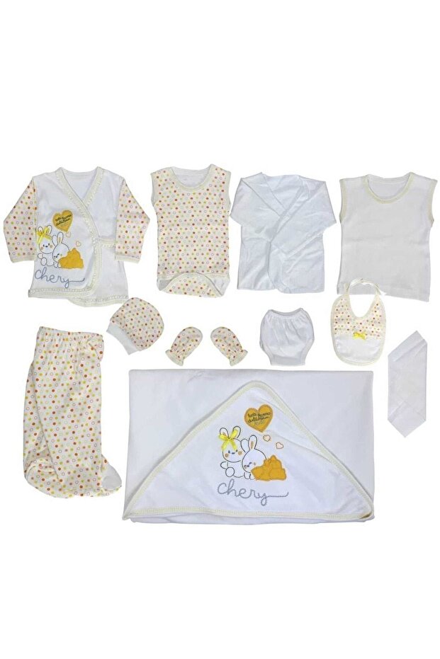Baby 10 Piece Hospital Release Newborn Bodysuit Set Yellow Rabbit