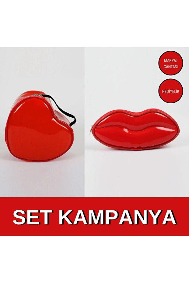 Lip Heart Set Stationery, Gift, Pencil Holder, Cosmetics, Red Set Makeup Bag