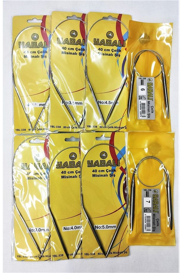 Yabalı Uçtan Uca 40 Cm(MİSİNASI 20CM)çelik Misinalı - 8 Li 2,5-3-3,5-4-4,5-5-6-7 Tam Set Örgü Şişi - 1