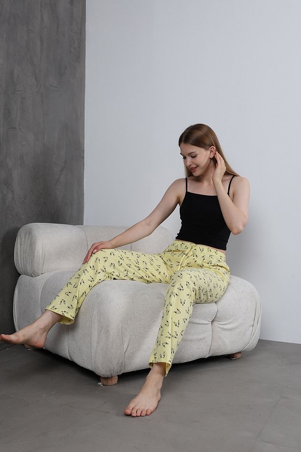 Kadın Sarı Tweety Desenli Yüksek Bel Yazlık Pijama Altı - 6