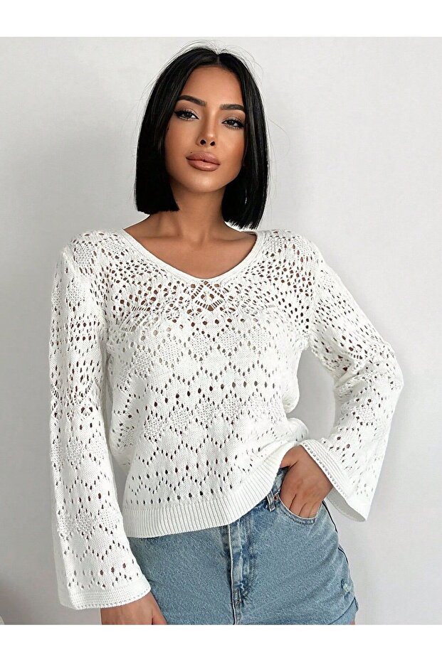 Kadın ajurlu v yaka - 7