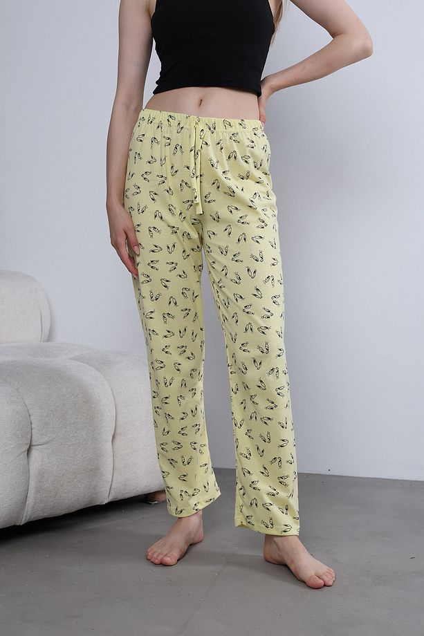 Kadın Sarı Tweety Desenli Yüksek Bel Yazlık Pijama Altı - 4