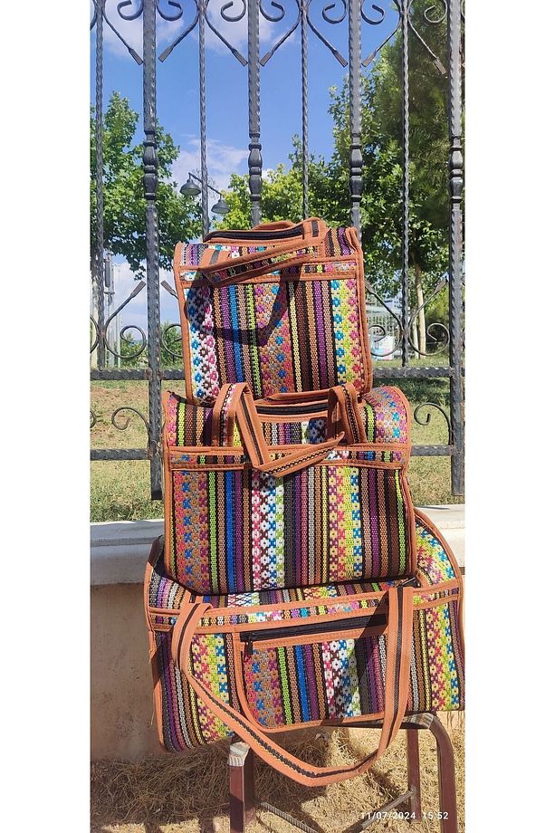 3 lü hasır çanta Piknik ve Plaj çantası - 1
