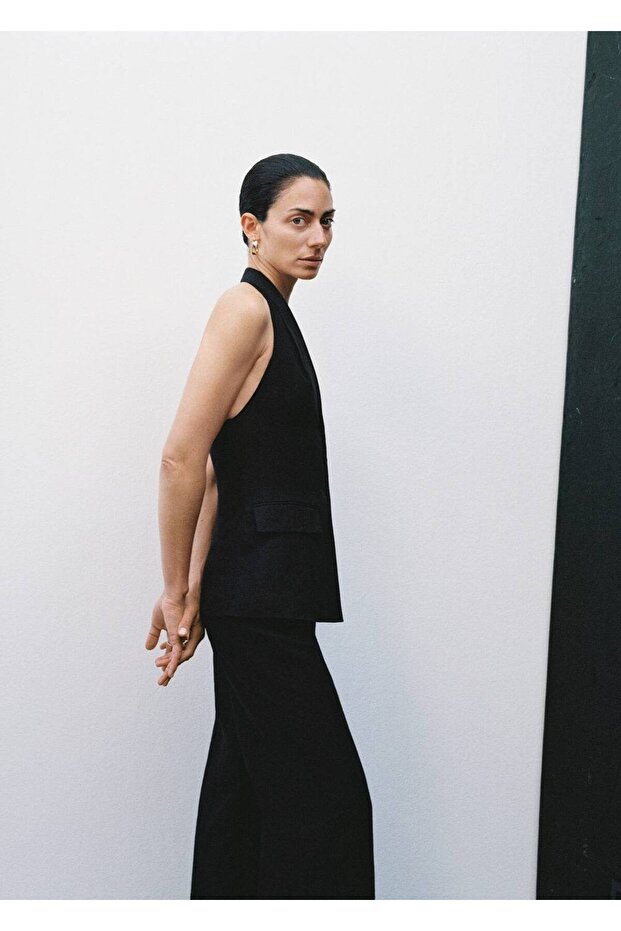 Halter yaka keten yelek - 7