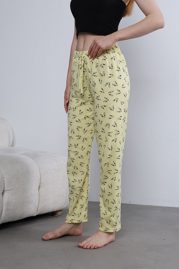 Kadın Sarı Tweety Desenli Yüksek Bel Yazlık Pijama Altı - 5