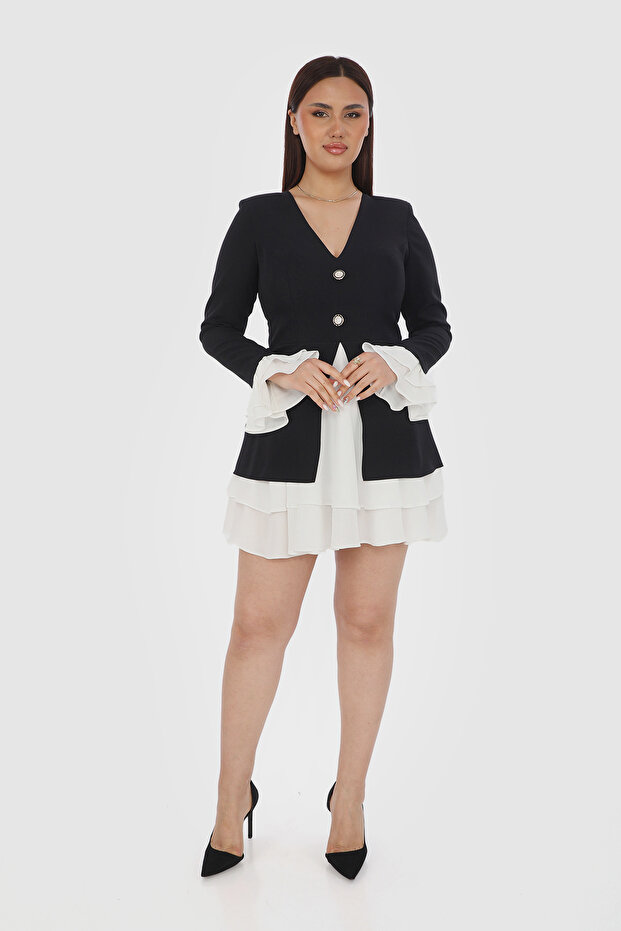 Ceket Elbise Şifon Krep Detaylı - 1