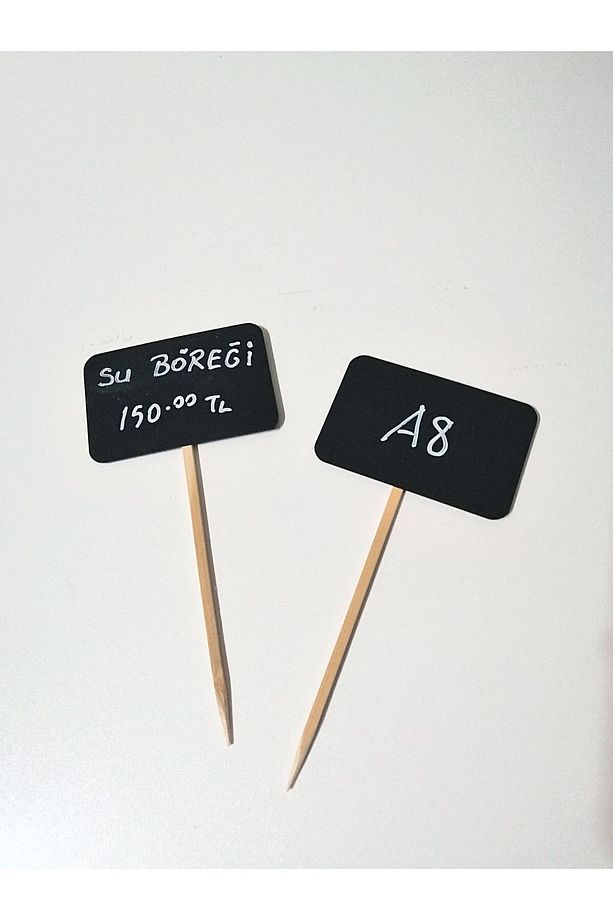 10 Adet Saplama Etiketlik Siyah Silinebilir( 7,5x5 cm) A8 Etiket Saplı Batırma Etiket Kafe Vitrin - 4
