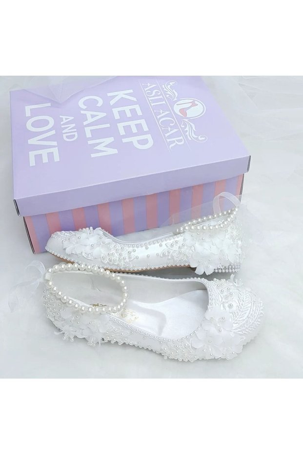 Special Design Flower Motif Lace Detailed Ballerina Bridal Shoes Aslı Acar