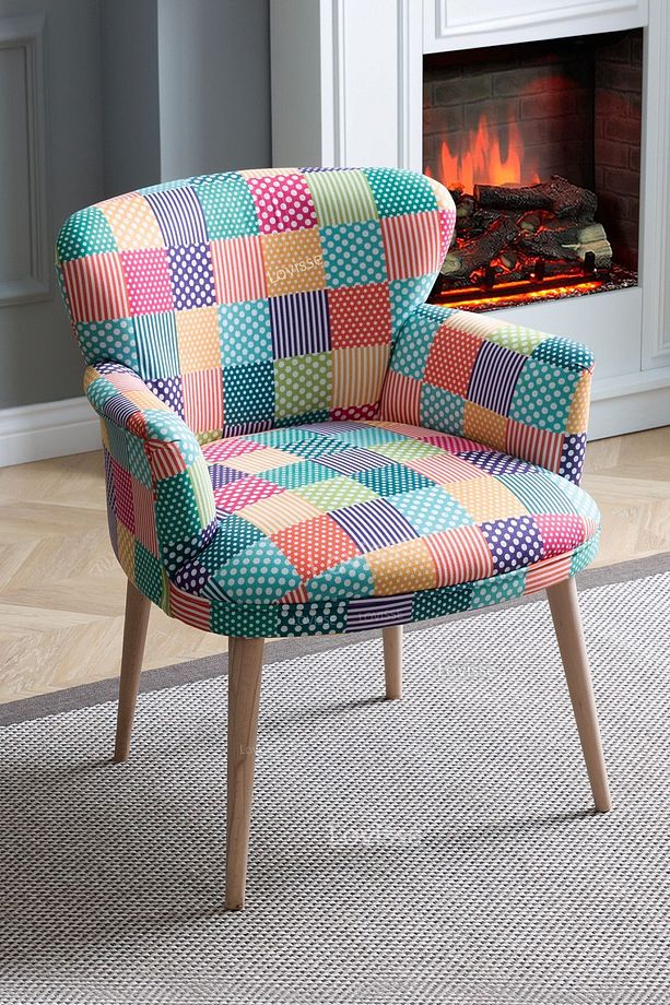 Patchwork Desen Berjer Tekli Koltuk Balkon, Ofis, Bekleme, Güzellik Merkezi, Çay Seti - 3