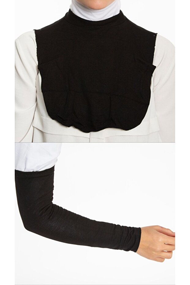 Hijab Neck Collar and Prayer Sleeves Set of 2 Black