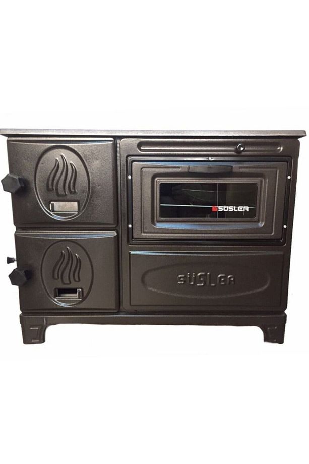 Mat Siyah Döküm Kuzine Soba + Fırınlı Soba + Döküm Soba Uyuyan Soba Kömür Sobası Odun Sobası - 1