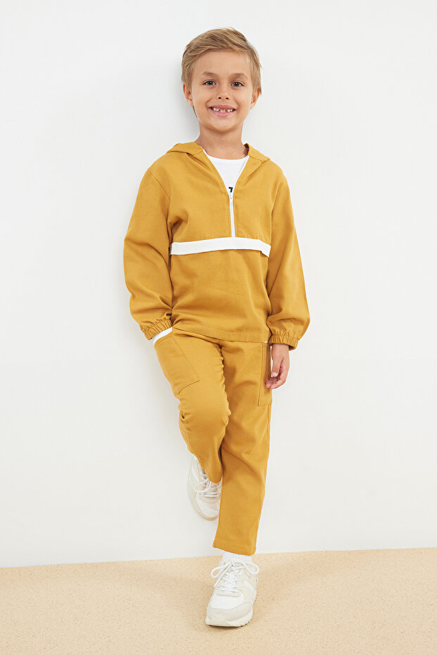 Hardal Erkek Çocuk %100 Pamuk Mevsimlik Örme Sweatshirt Eşofman Alt-Üst Takım TKDAW25AU00043 - 1