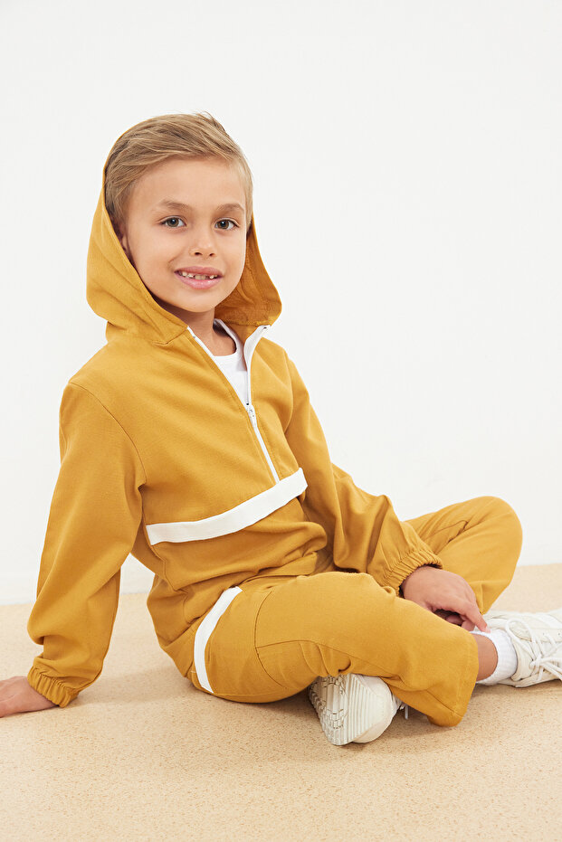Hardal Erkek Çocuk %100 Pamuk Mevsimlik Örme Sweatshirt Eşofman Alt-Üst Takım TKDAW25AU00043 - 3