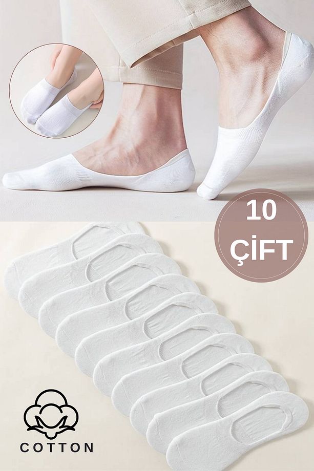 Kadın - Erkek Düz Desen (10'LU PAKET - 10 ÇİFT) Pamuklu Terletmez Babet Çorap - 1